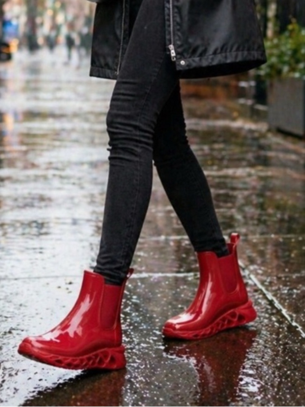 Spring Step Yasmine Red Rain Boots Size 8.5 EU 39 Chelsea Lug Sole • NEW IN BOX